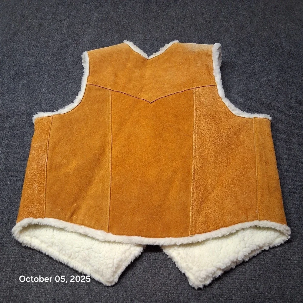 LLB Suede Leather‎ Western Vest Size 44 / XL Brown Sherpa Lined